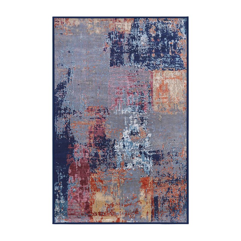 Tapis rouge / bleu à motif abstrait Breesport, Rectangle 7 pi x 10 pi