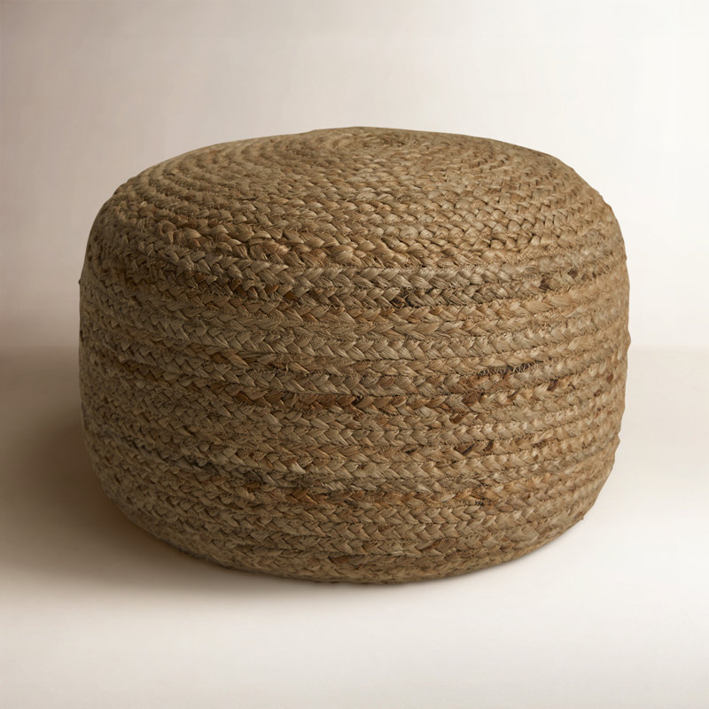 Teele 18" Wide Round Pouf Ottoman, Beige Natural Fibres