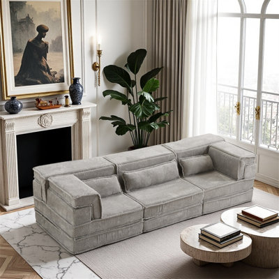 Canapé modulaire convertible sans os, surdimensionné à trois places avec trois coussins