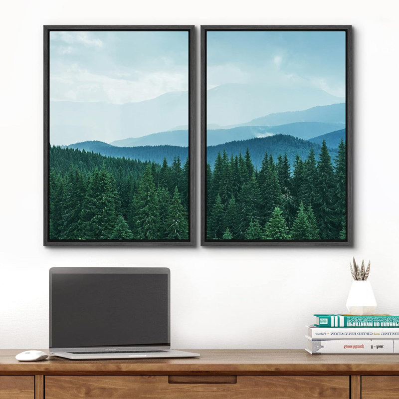 "Blue Mountain Range Green Forest Trees", impression de paysage sur toile, 2 pièces, H 24 po x l 32 po x P 1,5 po