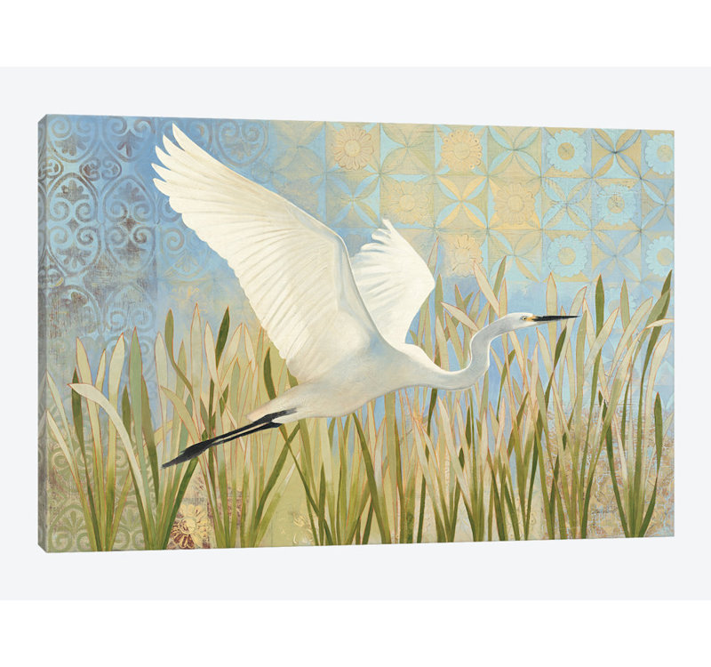 «Snowy Egret in Flight», impression sur toile, H 12 po x l 18 po x P 1,5 po, Toile tendue, Pas de tapis