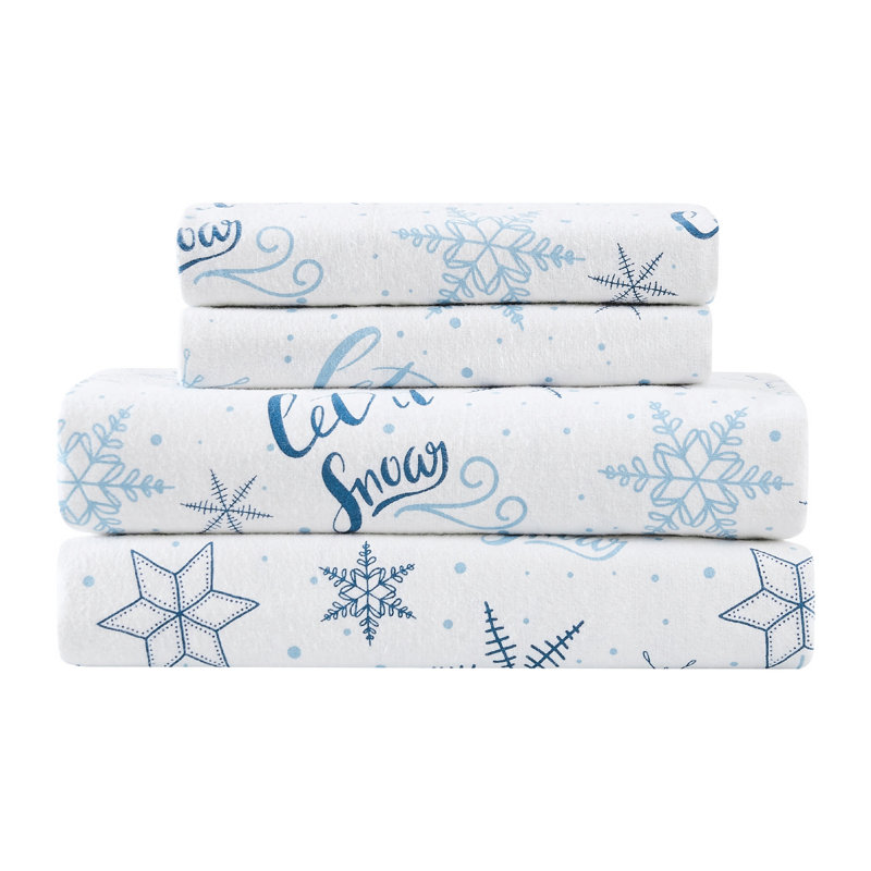 Ensemble de draps pour chambre d'invités 100% coton Let It Snow, Ensemble de draps pour grand lit avec 2 taies d'or