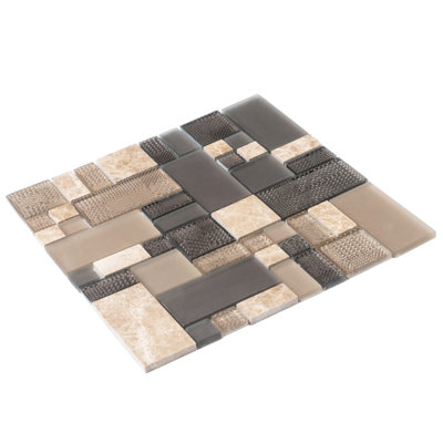 1.9" x 1.9" Glass/Marble Brick Joint Mosaic Wall & Floor Tile