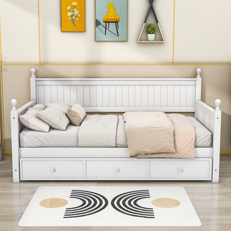 Twin Size 3 Drawers Wooden Daybed, White