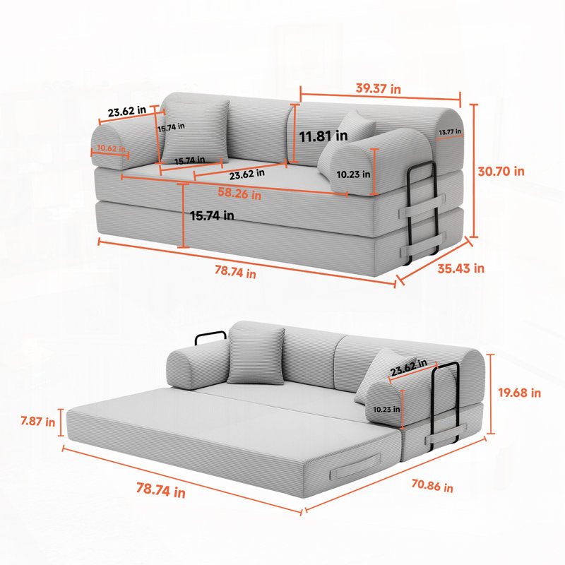 Convertible Sofa Floor Sofa Lounge Couch, Green