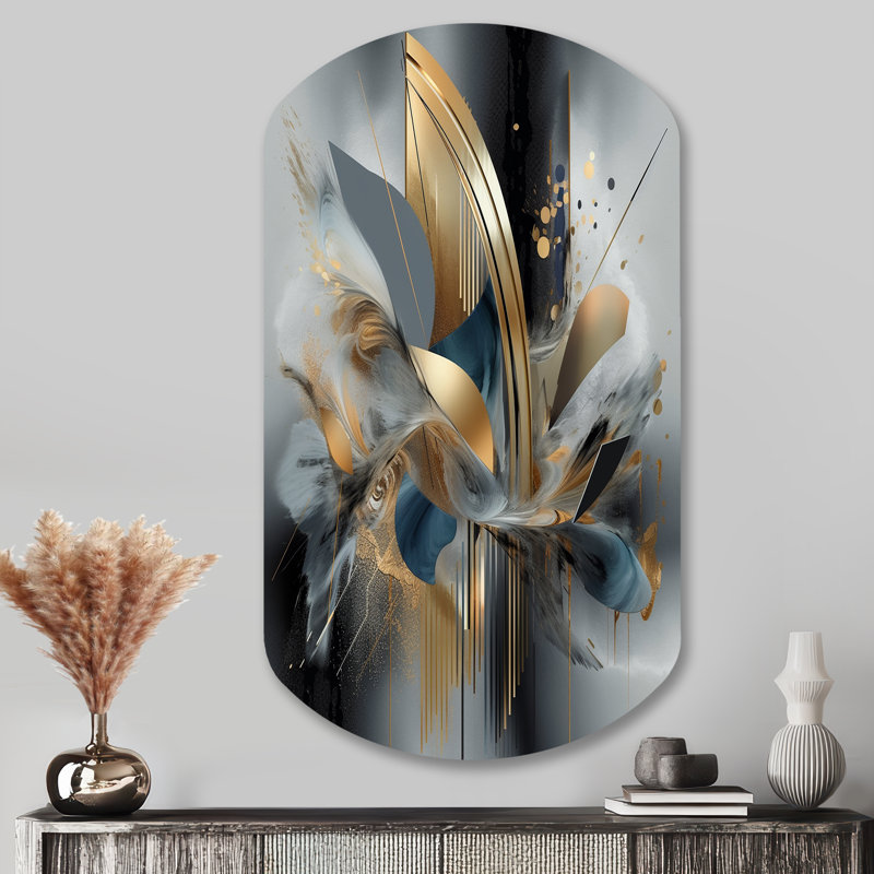 «Soft Colors Marble Abstract II», art mural en métal asymétrique en marbre, impression sur cylindre métallique doré