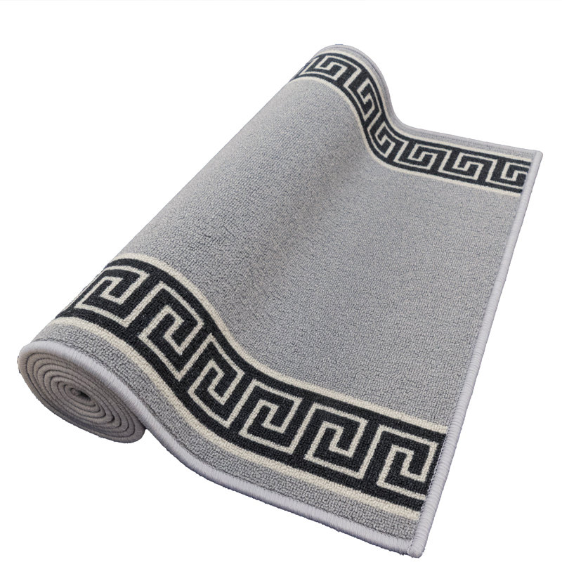 Custom Size Anti Slip Low Profile Meander Gray Rug, Runner 2'2" x 11'