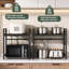 2-Tier Expandable Microwave Shelf, Adjustable Countertop Microwave Stand with Metal Cup Hooks and Wire Basket, Multi-Purpose Kitchen Bakers Rack Organizer