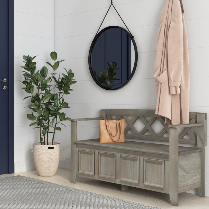 Banc de rangement en bois massif Amherst, Gris patiné