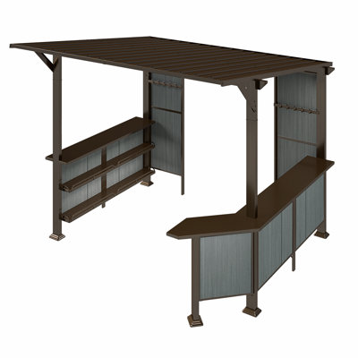 Abri de jardin à toit rigide de 9 pieds, abri de barbecue avec appentis et tablettes extensibles, auvent pour barbecue en acier galvanisé