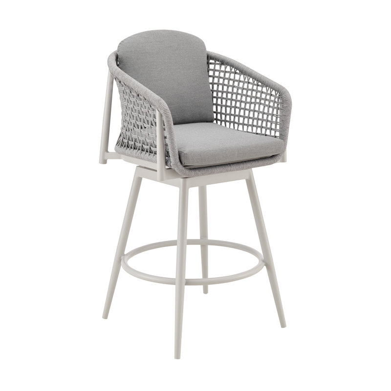 Giancola Outdoor Patio Swivel Bar or Counter Stool in Aluminum with Rope and Cushions, 26.5"