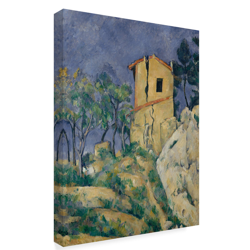 «The House with the Cracked Walls» par Paul Cezanne - reproduction d'art sur toile, H 32 po x l 24 po x P 2 po