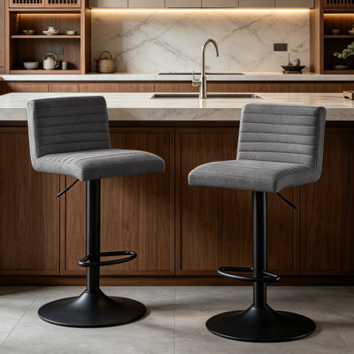 Modern Suede Height Adjustable Bar Stool with Low Back & Footrest 360 Swivel Kitchen Counter Stool