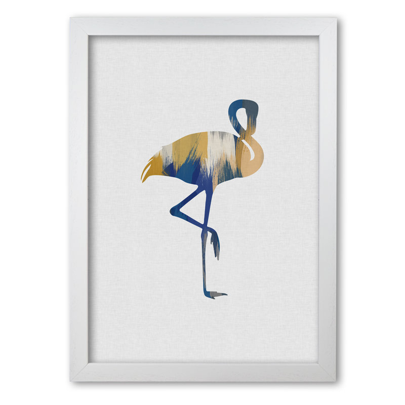 Flamingo Blue & Yellow - Print, White Grain Frame, 60 cm H x 42 cm W x 5 cm D