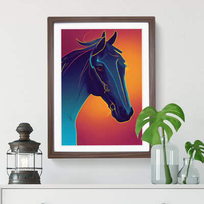 Neon Horse 1 Piece Single Picture Frame Wall Art