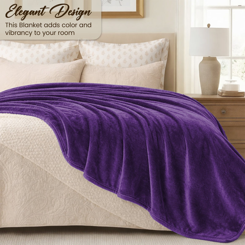Couverture en peluche réversible en fausse fourrure de vison ultra douce, Lit simple, Violet