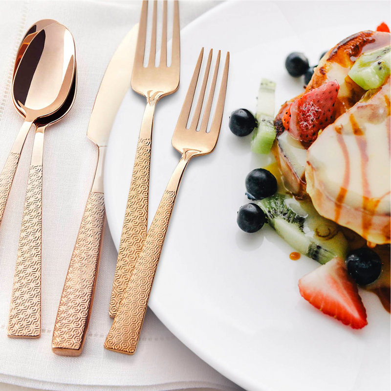Rose Gold and Silver Stainless Steel Flatware Set, Service for 4