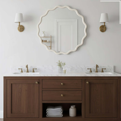 Miroir décoratif rond en bois massif 30 pouces, pour chambre à coucher, salle de bain, salon, vestibule