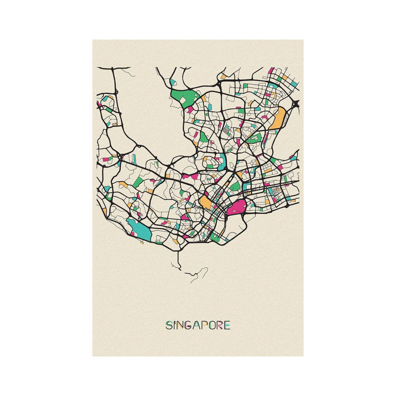 Singapore Map by Ayse Deniz Akerman - Wrapped Canvas Gallery-Wrapped Canvas Giclée, 101.6 cm H x 66.04 cm W x 1.91 cm D
