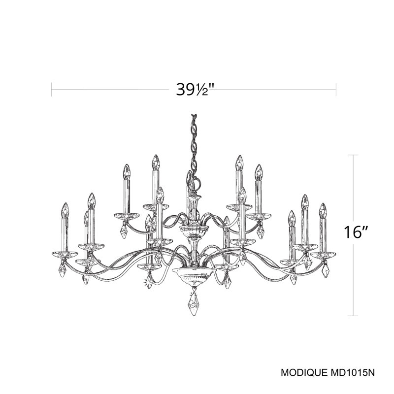 Modique 15 Light 39.5in x 22in Two-Tier Chandelier in Ferro Black with Clear Heritage Handcut Crystals, White