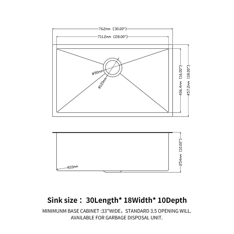 Undermount Kitchen Sink Single Bowl With Drain Assembly