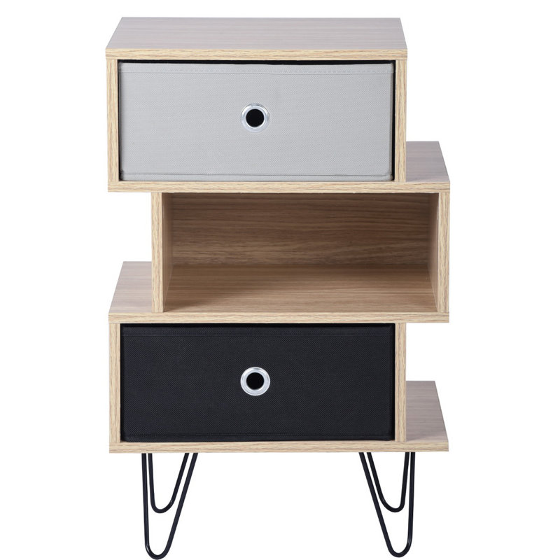 Clairville 39cm W Manufactured Wood Bedside Table, White/Teak