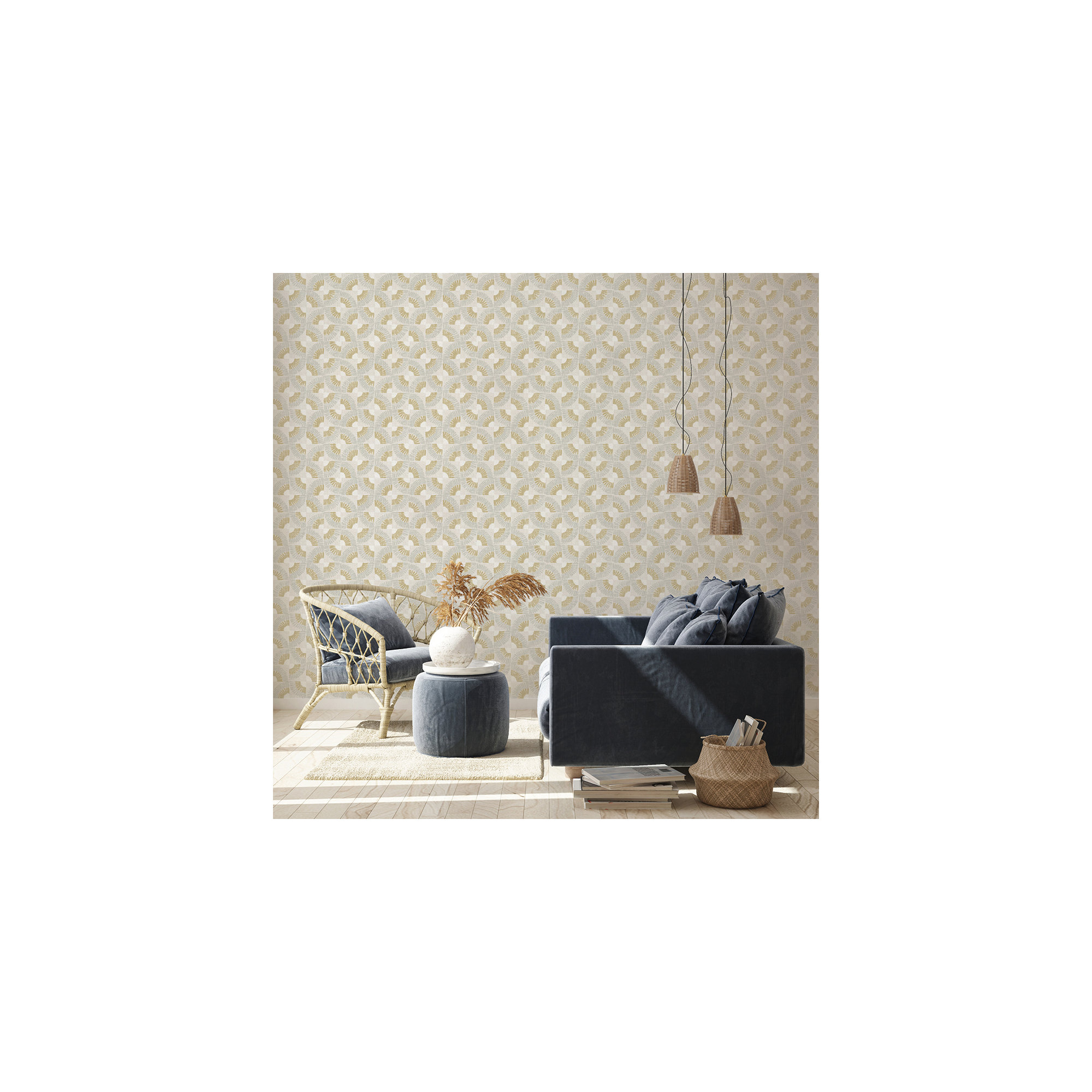 Faux Grasscloth Fans Peel and Stick Wallpaper, Gray