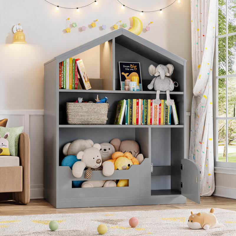 Bibliothèque pour enfants, rangement pour jouets, bibliothèque pour enfants en bois avec capteur de mouvement, bibliothèque pour maison de poupée