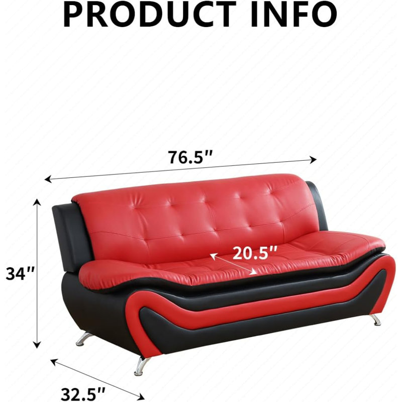 Canapé rembourré 76,5 po, Noir / Rouge