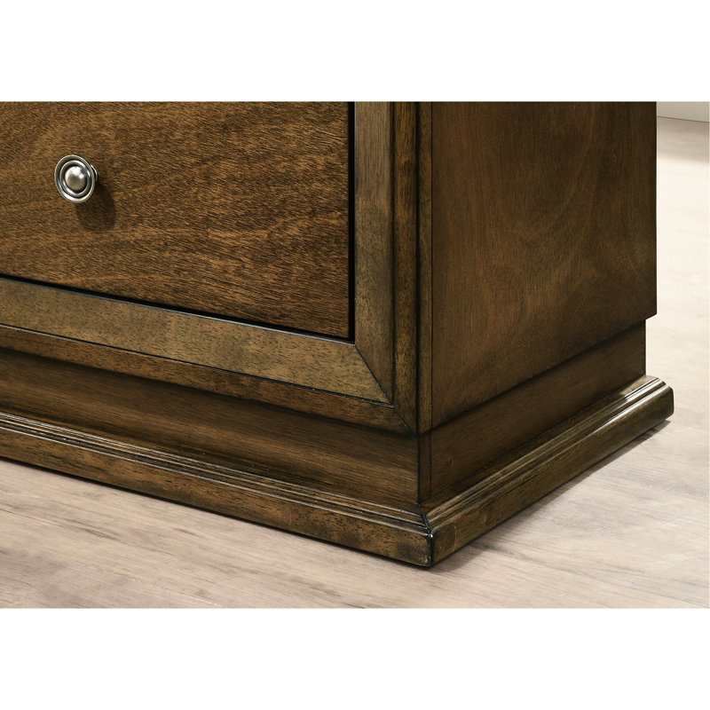 Armoire de chevet à 2 tiroirs en noyer, style transitionnel, bois d'hévéa massif, placage, glissière centrale en métal, table de chevet de l 23,5 po x P 15 po et bouton de bronze contemporain