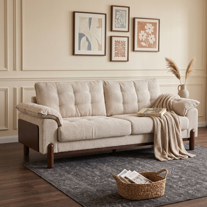 Canapé moderne rembourré à trois places, Beige