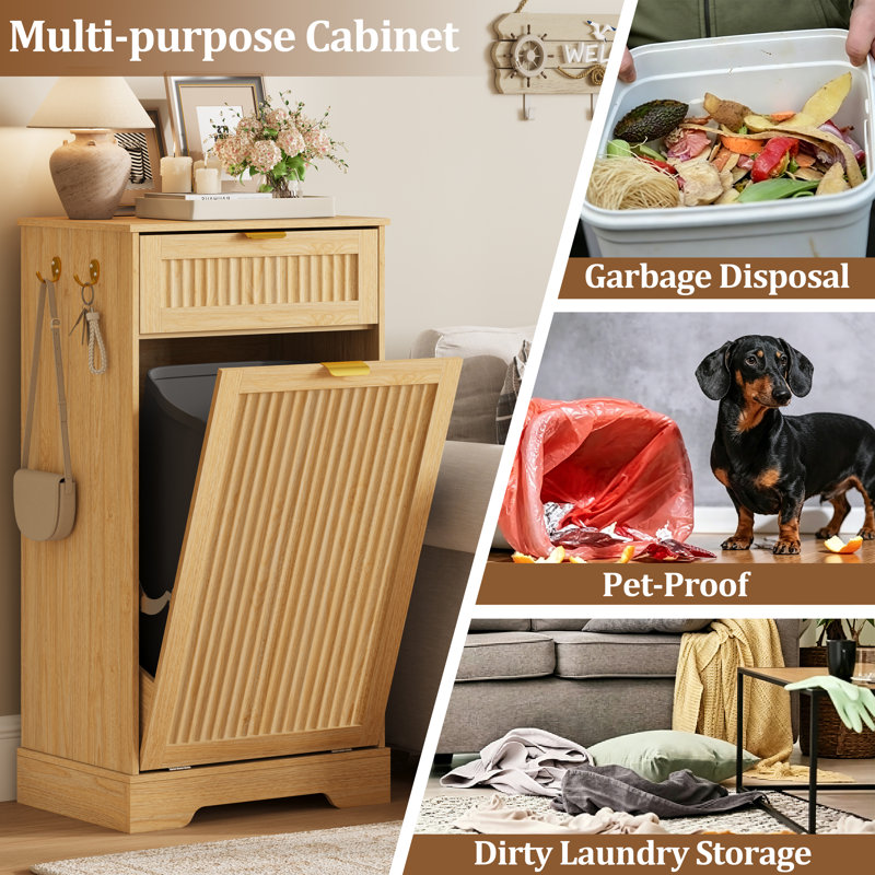 Armoire à poubelle basculante de 49 litres avec contrôle des odeurs, Beige