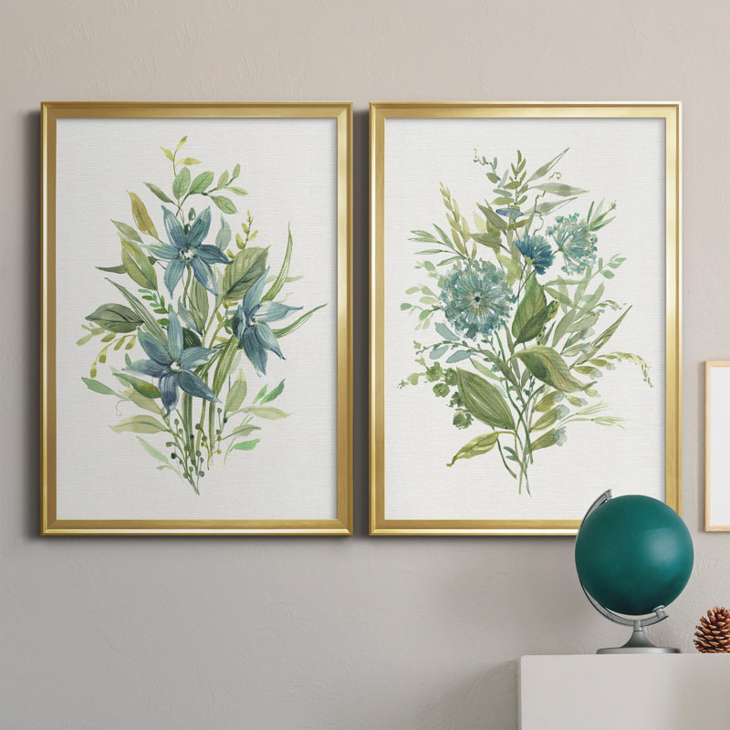 «Greenery I», ensemble de 2 peintures sur toiles, Toile avec cadre doré, H 26,5 po x l 73 po x P 1,5 po