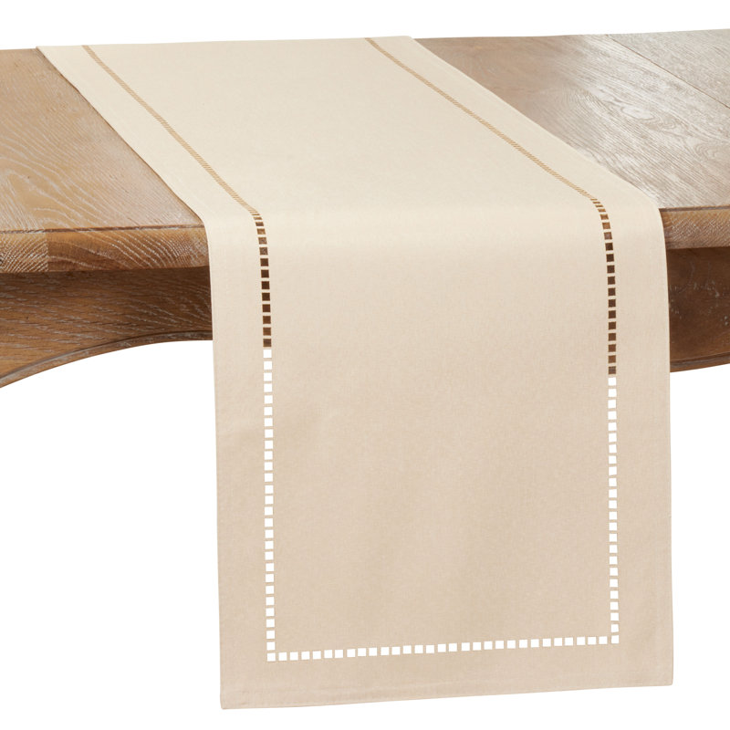Neith Polyester Rectangle Table Runner, Ivory, 120" x 14"