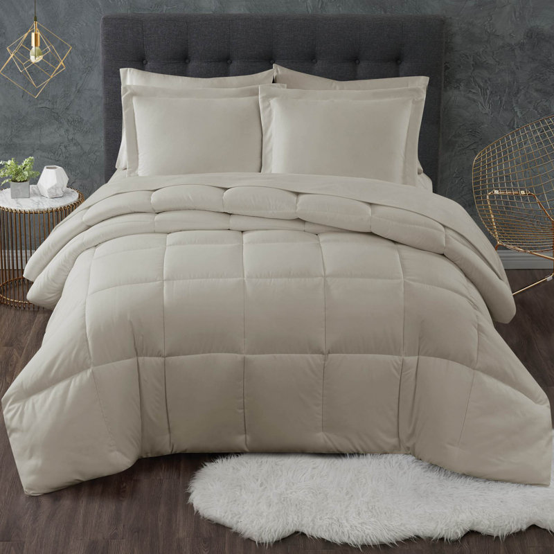 Truly Calm Antimicrobial Box Stitch Comforter, Full / Queen Comforter + 2 Shams, Khaki
