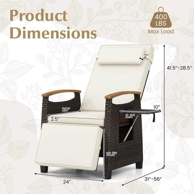 Table d'appoint à dossier inclinable avec repose-pieds Winston Porter, Blanc