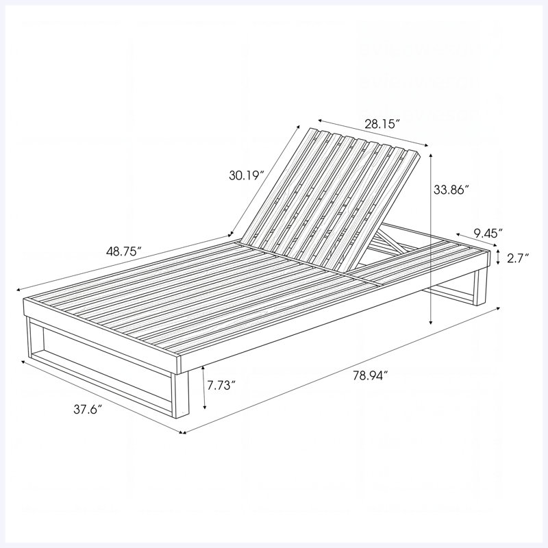 4-Position Adjustable 2-Fold Acacia Wood Outdoor Chaise Lounge with 1.57-Inch Leaf Coconut Cushion for Patio Poolside Backyard Garden, Black Finish (Only one lounge chair included)