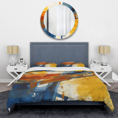 Evening Glow Abstract Orange And Royal Blue - Abstract Duvet Cover Set - Microfiber Polyester