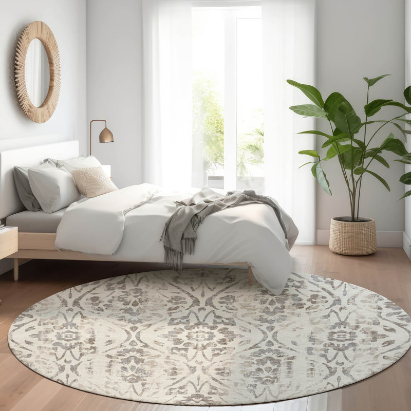 Maliana Washable Floral Indoor / Outdoor Rug, Round 8'