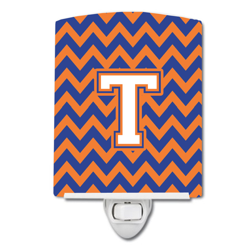Éclairage de nuit en céramique chevron, Bleu et orange, T