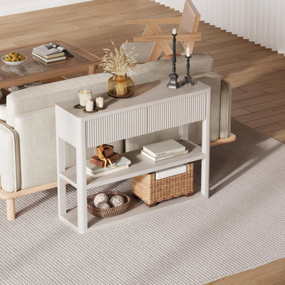 34.6" Tall Fluted Console Table with 2 Drawers, 3-Tier Entryway Sofa Table with Storage Shelves