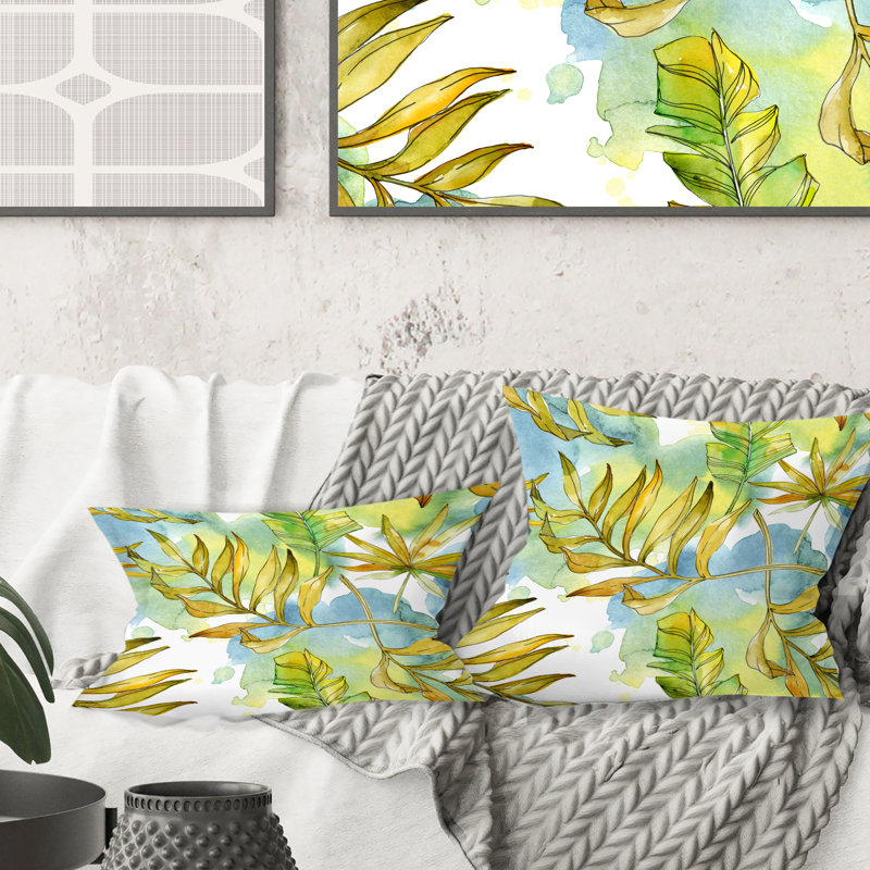 Coussin décoratif rétro à motif de feuillage tropical Mid-Century, Vert