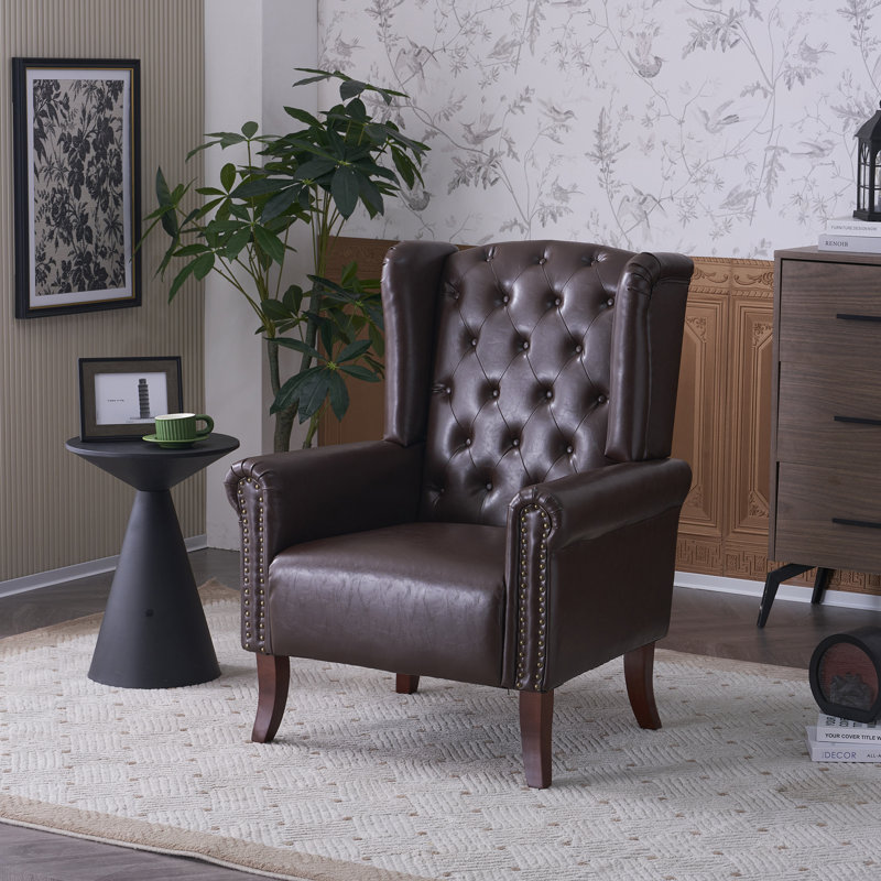 Everlynn Faux Leather Wingback Chair, Caramel Faux Leather