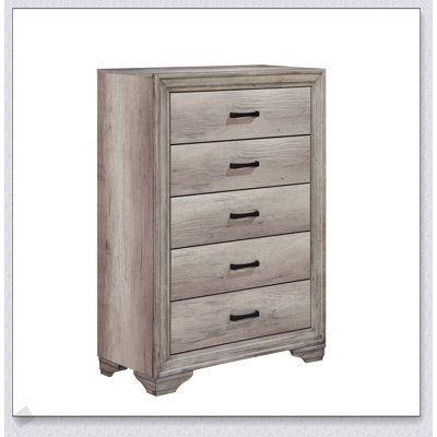 Commode de chambre à coucher 5 tiroirs 1 pièce avec finition noire et quincaillerie noire, design contemporain pour espaces modernes