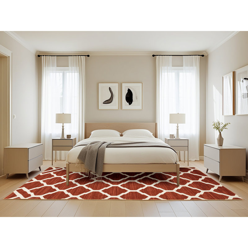 Machine Washable Trellis Brown Area Rug, Rectangle 5' x 8'