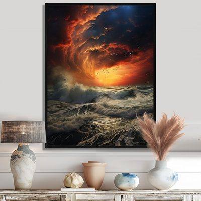 «Wild Ocean Storm Dark Clouds Red Sky - Beach & Ocean», reproduction d'art