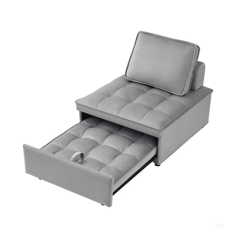 Convertible Sleeping Sofa Bed, Modern Velvet Fabric Single Seater Sofa, Sleeping Sofabed With 1 Back Pillow And Removable Back, Single Comfortable Recliner Sofabed For Office, Living Room Apartment