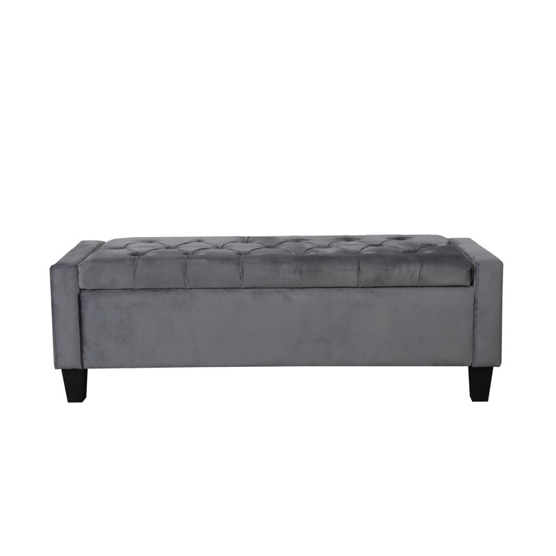 Rondre Velvet Button Tufted Storage Bench, Dark Grey