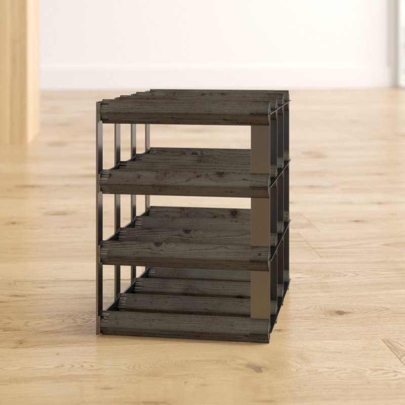 Liddle 12 Bottle Floor Wine Bottle Rack, Black Stained / Black Steel