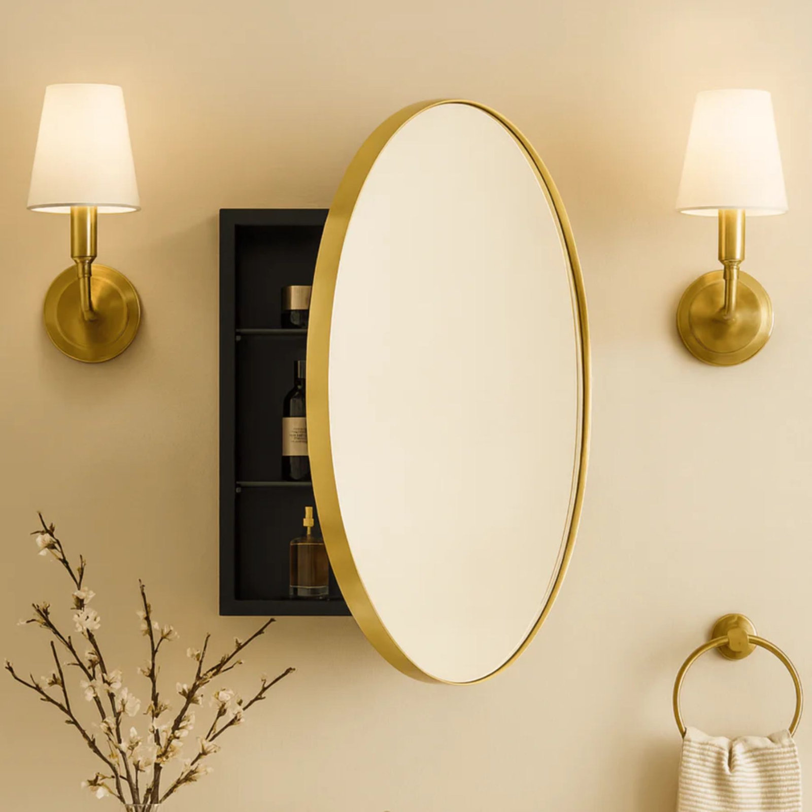 Seenaa Surface Medicine Cabinet, 24" x 24", Brushed Gold